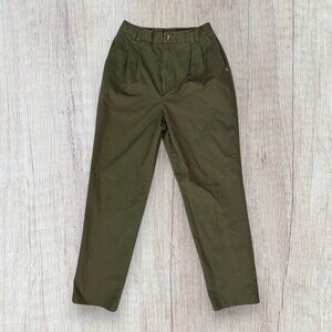 EHL Vintage High-Waist Olive Army Green Chino Pleated Pants Womens 10 / 28 Waist